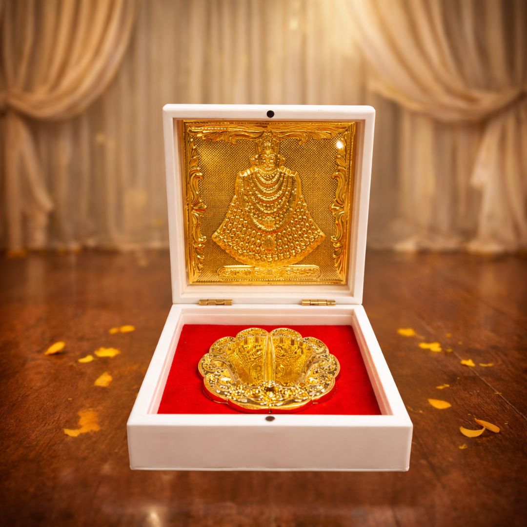 24KT Gold Plated Baba Khatu Shyam Idol with Charan Paduka