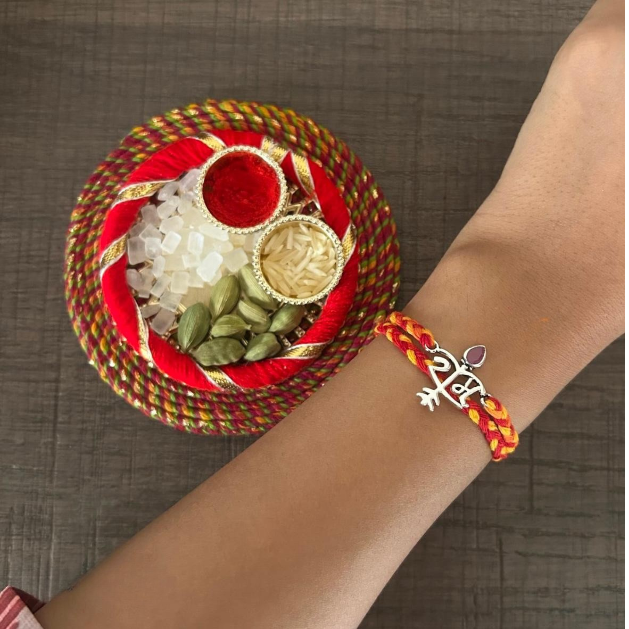 Ram Silver Rakhi for Brother with Roli Chawal and Greeting Card For Brother Bro Bhaiya Bhai