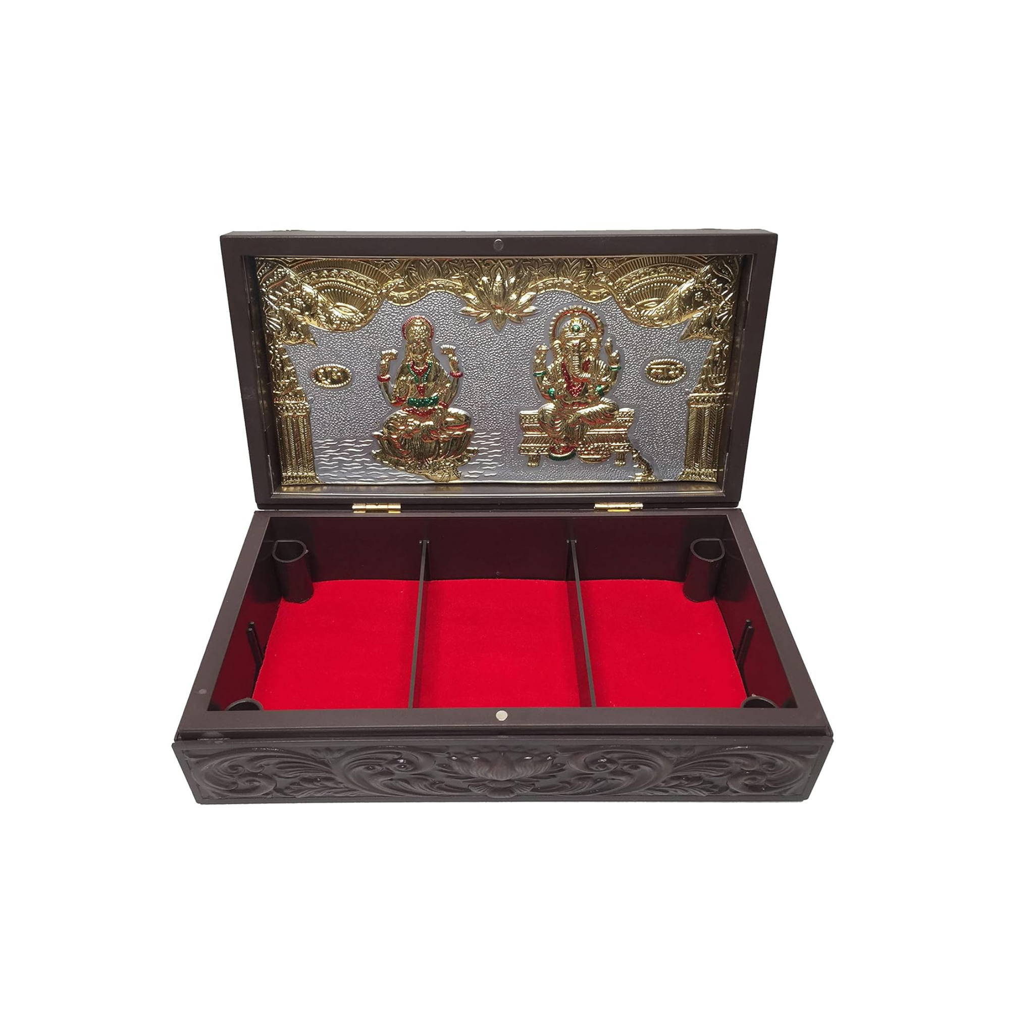 Gold Plated Laxmi Ganesha Figurine in Decorative Box with Chandan Fragrance