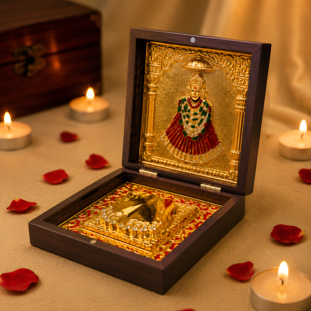 24KT Gold Plated Baba Khatu Shyam Idol with Charan Paduka