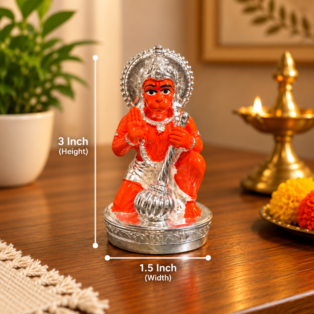 999 Silver Plated Hanuman Ji Idol (3 Inch) in Gift Box