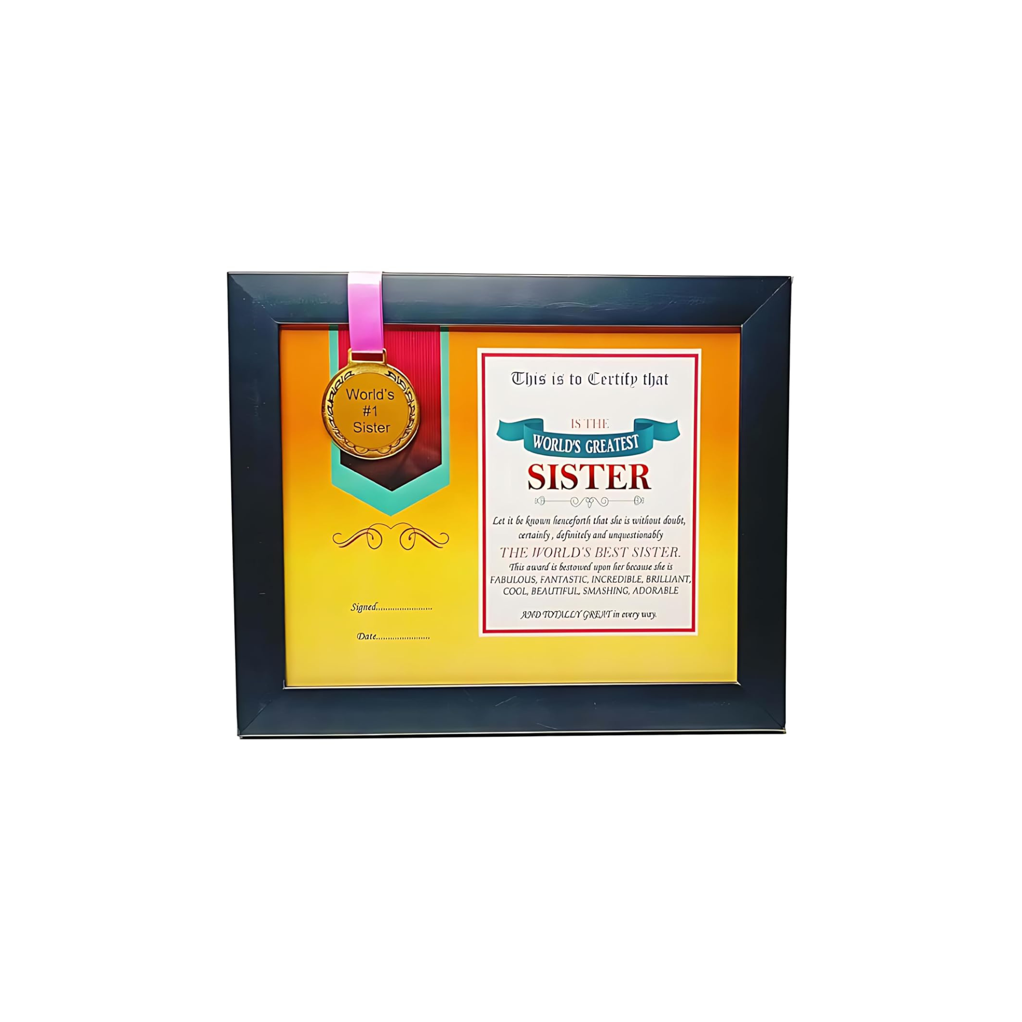 Best Sister in The World Framed Certificate with Coffee Mug & Pendant Rakhi Gift Combo for Sister