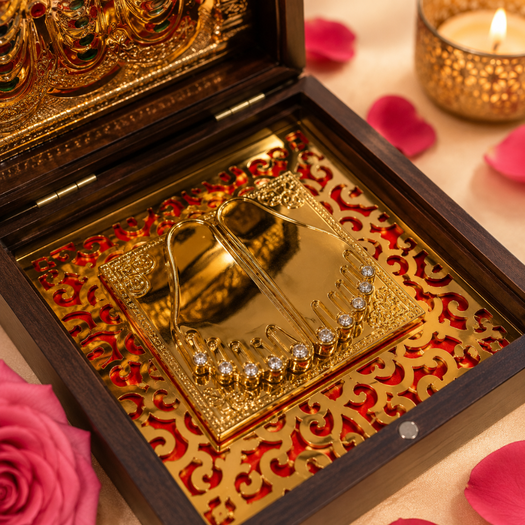 24KT Gold Plated Lord Jagannath, Balabhadra & Subhadra Idol with Charan Paduka