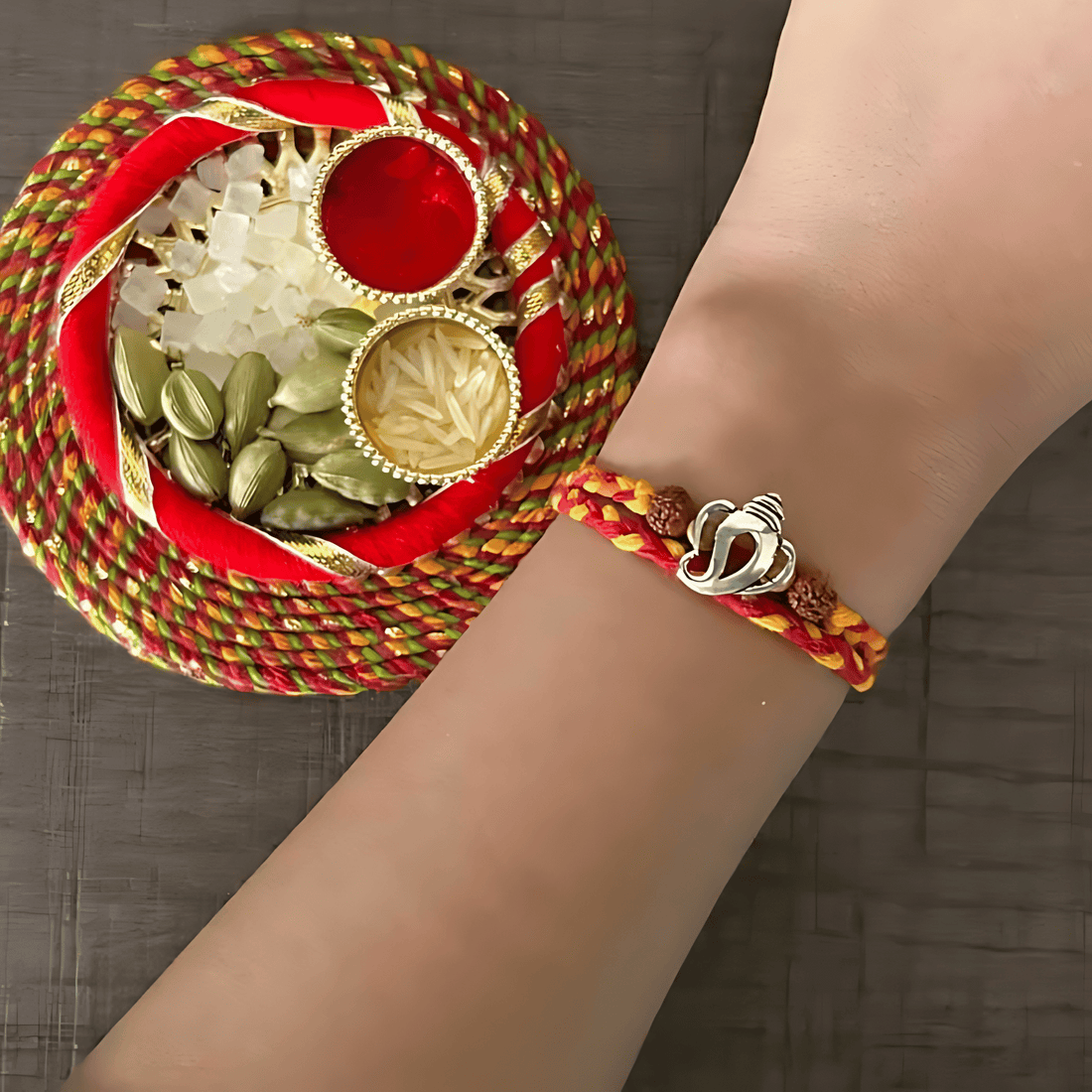 Ganesha Rudraksh Silver Rakhi Gift Combo