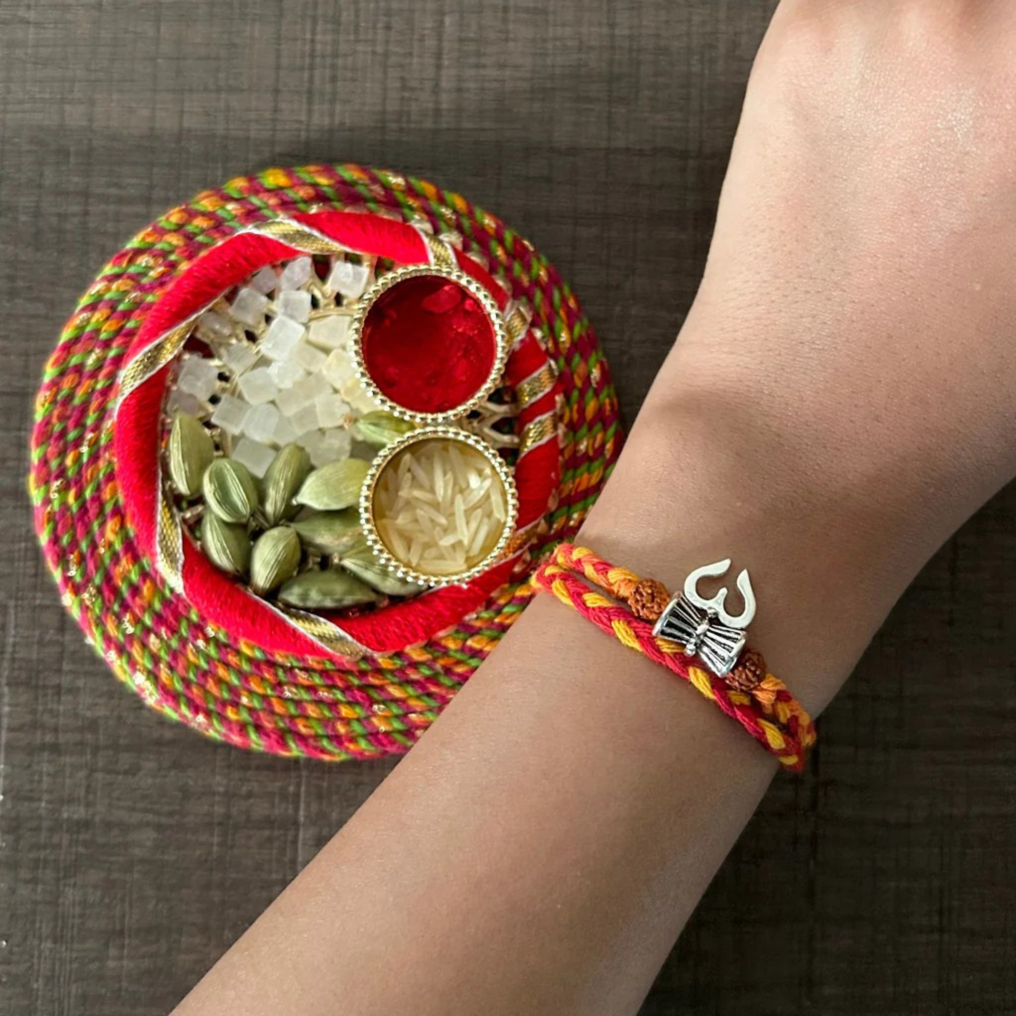 Silver Rakhi Combo for Brothers/Bhai/Bro/Bhaiya - Om, Krishna, Ganesha, Shiv Trishul Silver Rakhi Set of 5