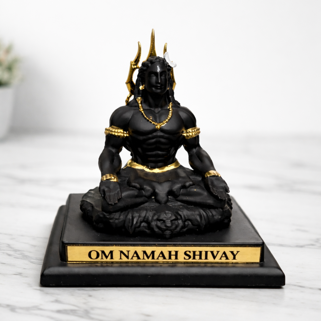 Shiva Idol for Car Dashboard (9 cm) – Black & Gold Resin Mahadev Murti  (Size 9 × 6.5 × 4 cm)