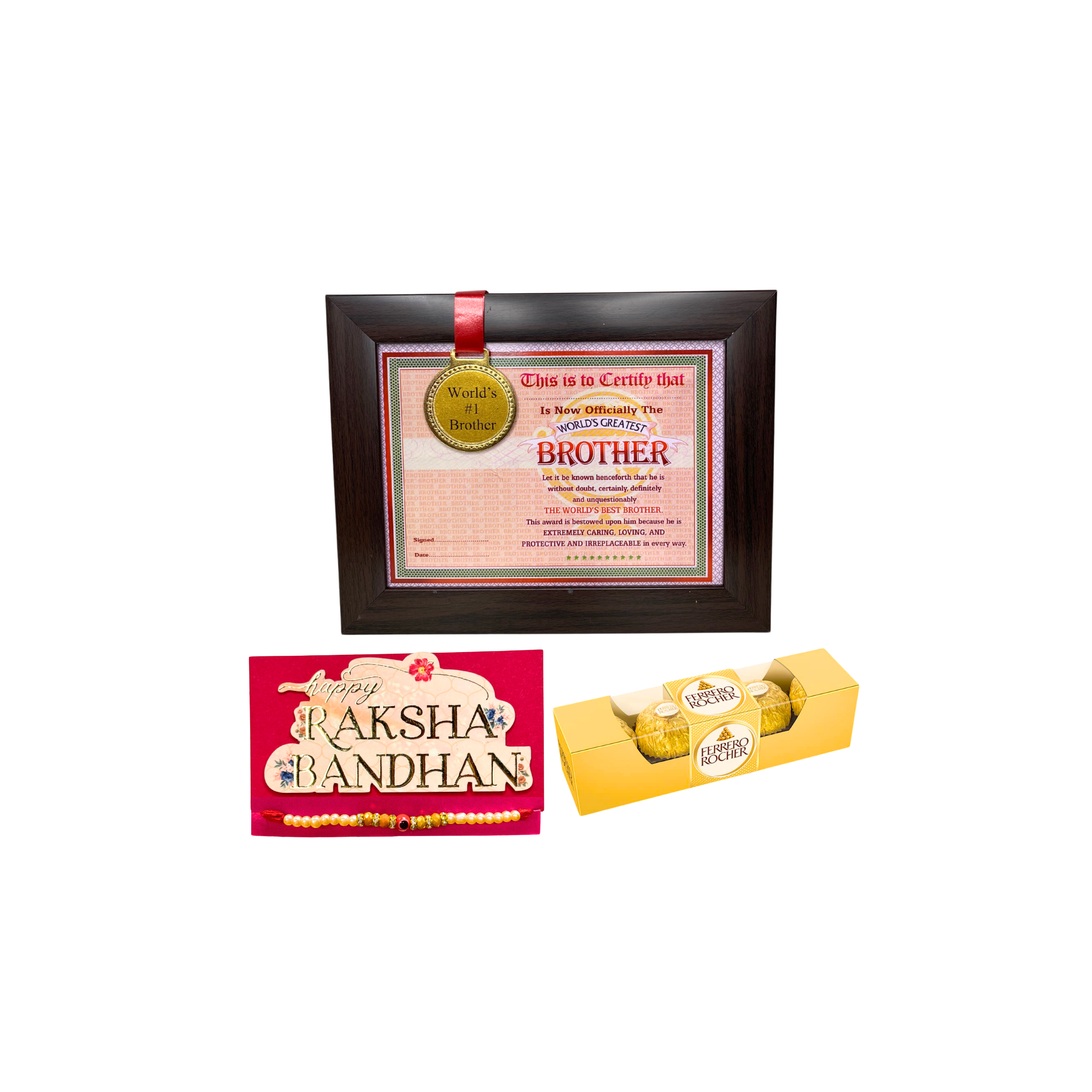Rakhi Gift Combo with Best Brother Medal Frame, Rakhi & Chocolate