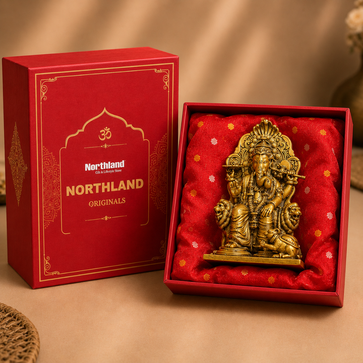 Lal Bagh Ganesha God idol in Premium Gift Box ( 2.5 x 4 Inches, Gold,  Resin)