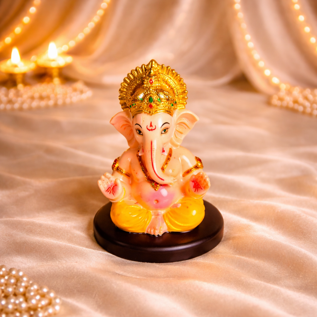 Luxury Ganesha Chalisa Gift Hamper in Velvet Box with Wooden Ganesha Idol, Pooja Samagri & Chalisa