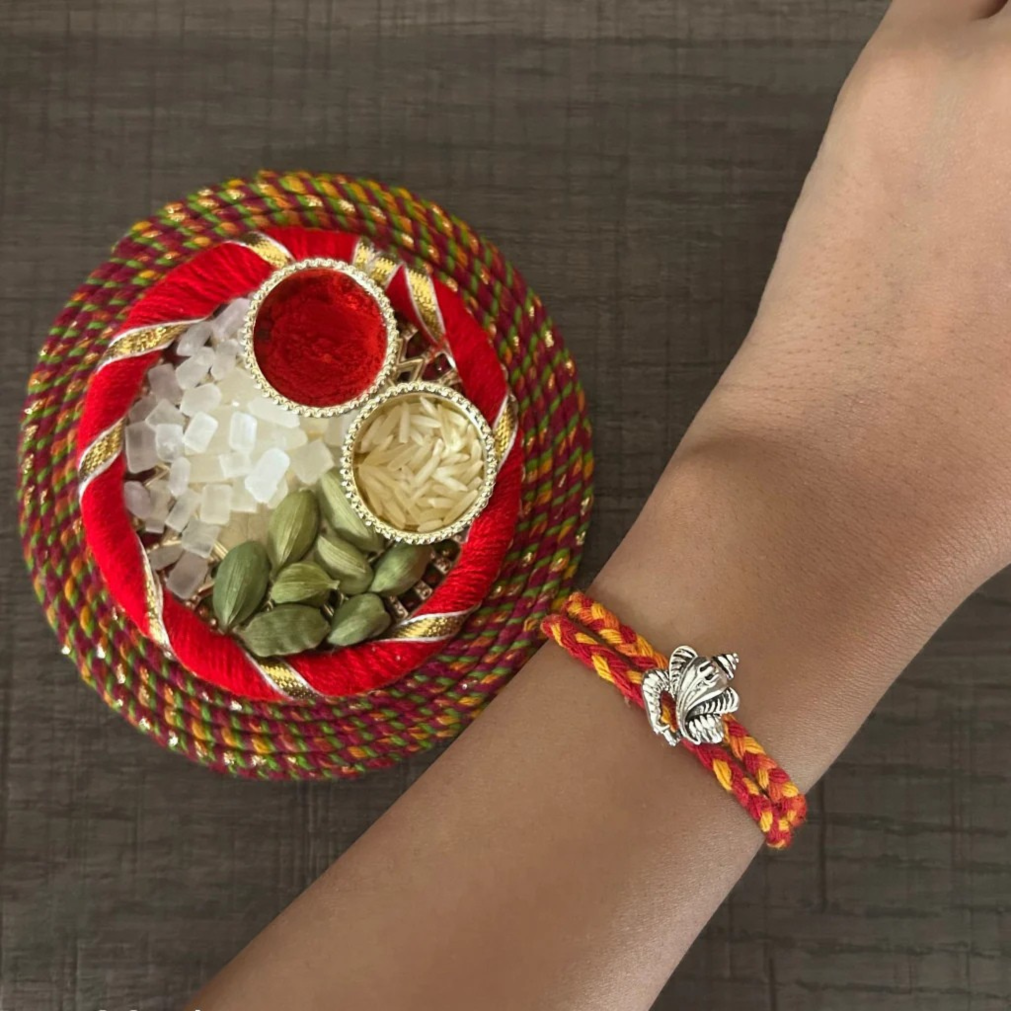 Silver Rakhi Combo for Brothers/Bhai/Bro/Bhaiya - Om, Krishna, Ganesha, Shiv Trishul Silver Rakhi Set of 5