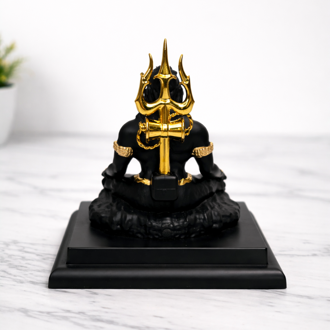 Shiva Idol for Car Dashboard (9 cm) – Black & Gold Resin Mahadev Murti  (Size 9 × 6.5 × 4 cm)
