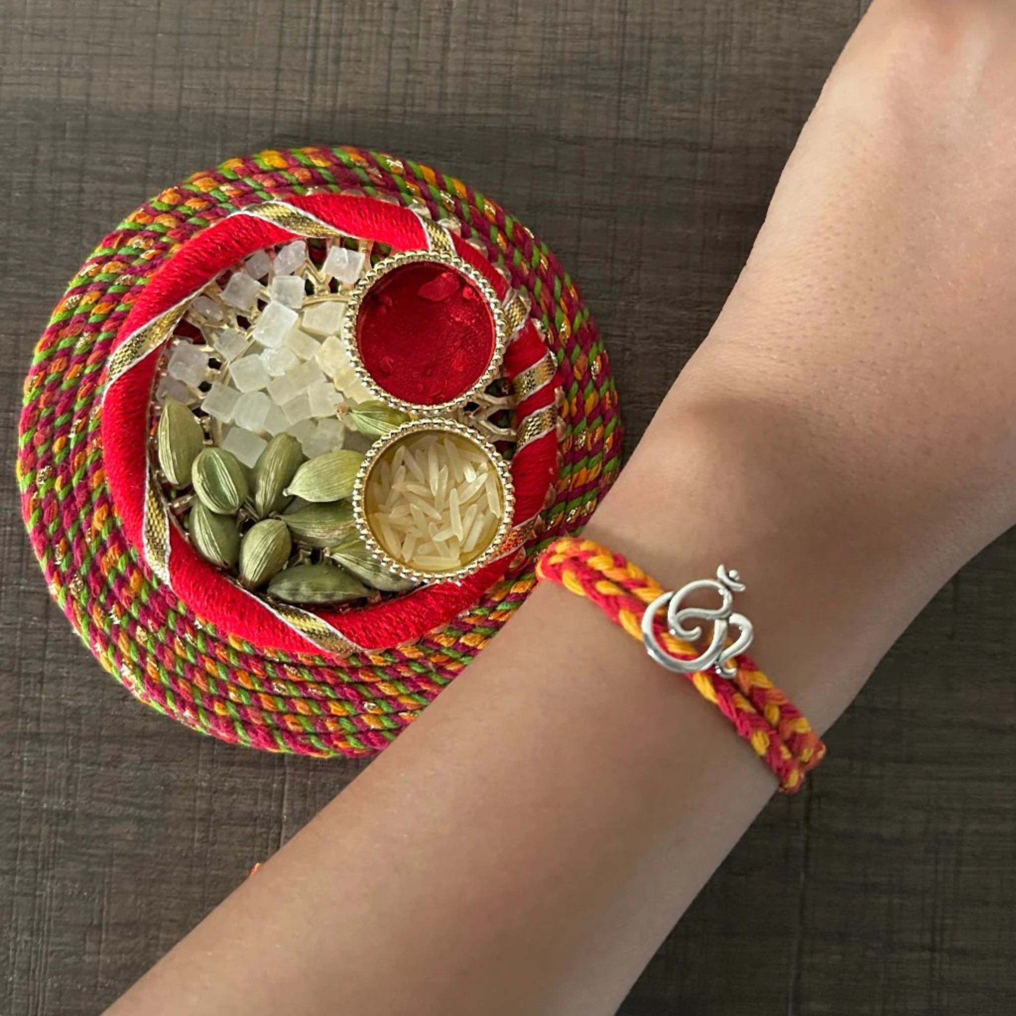 Silver Rakhi Combo for Brothers/Bhai/Bro/Bhaiya - Om, Krishna, Ganesha, Shiv Trishul Silver Rakhi Set of 5