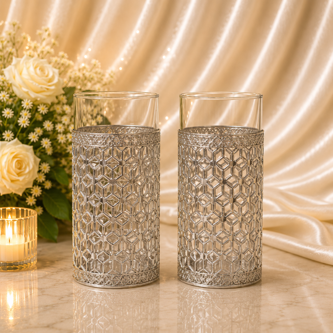 Silver Plated Glass Bottle & Tumbler Glass Gift Set with Velvet Gift Box