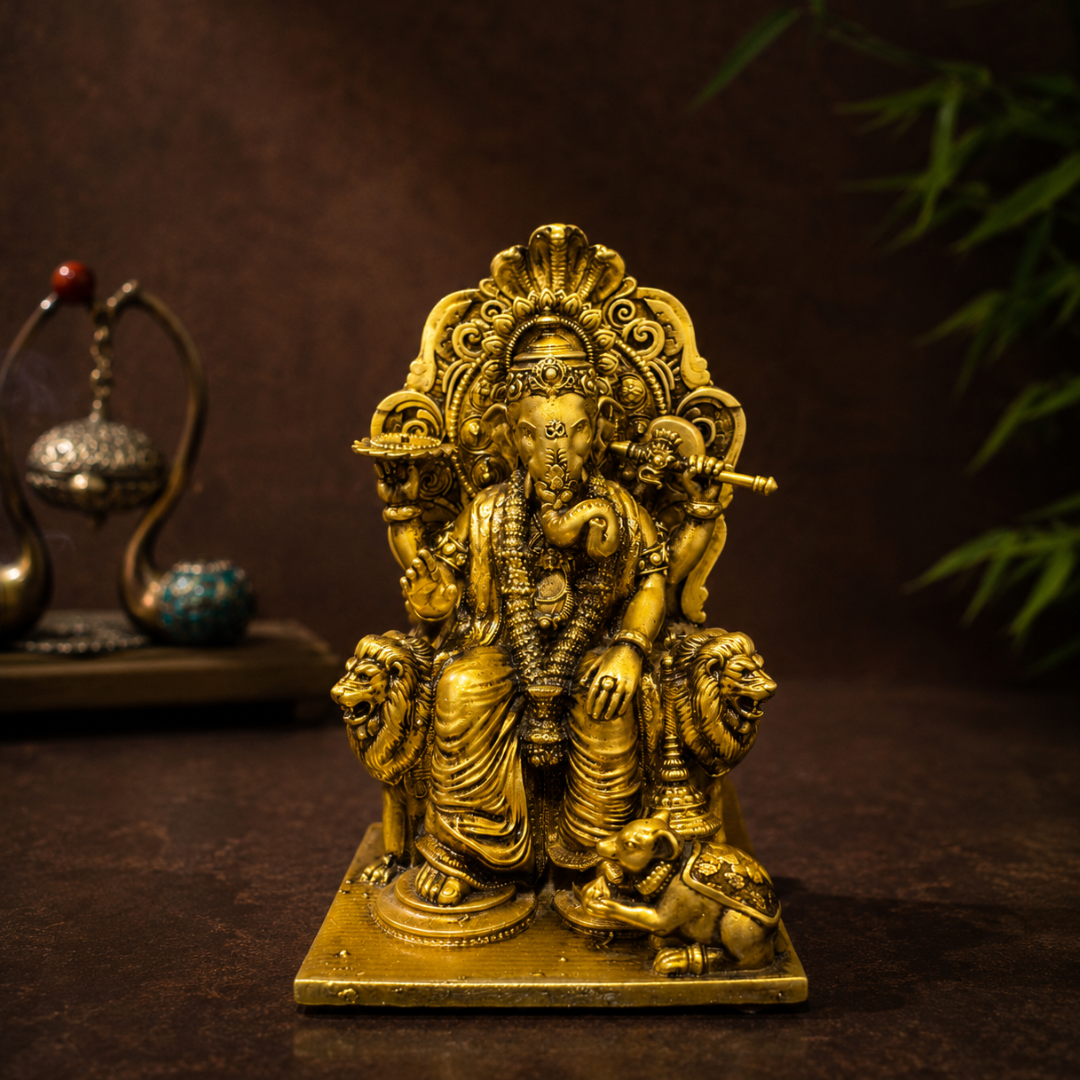 Lal Bagh Ganesha God idol in Premium Gift Box ( 2.5 x 4 Inches, Gold,  Resin)