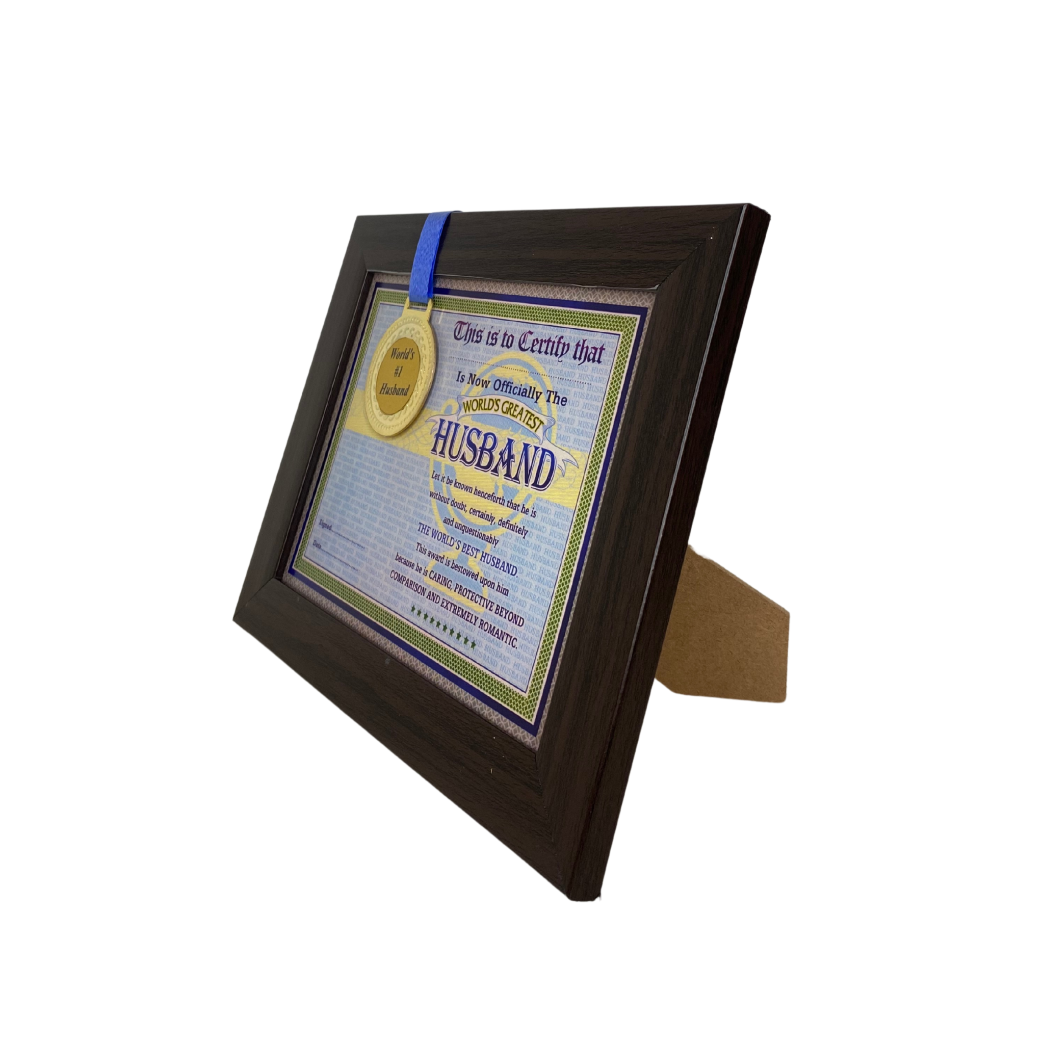 The World's Best Husband Framed Certificate with World's #1 Husband Gold Medal- Unique Gifts for Husband