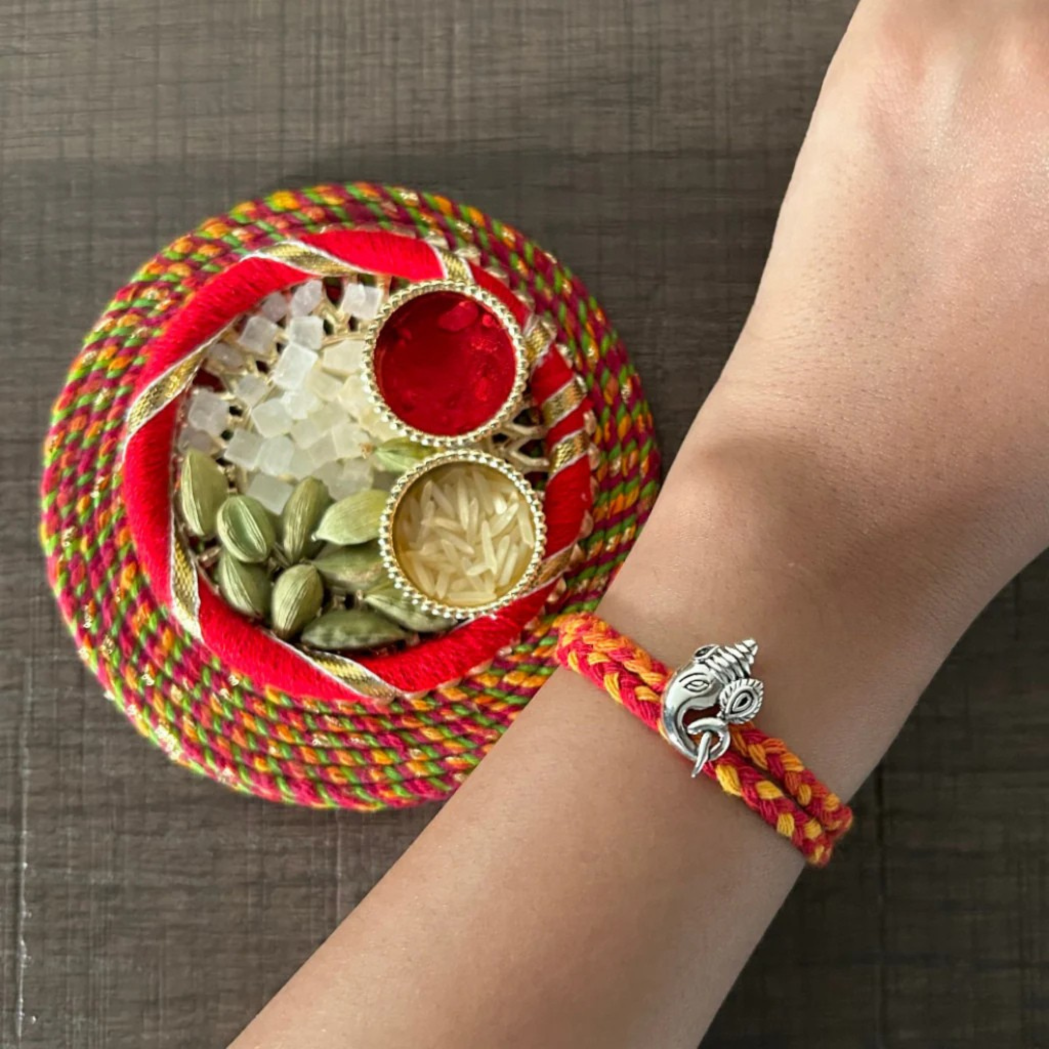 Silver Rakhi Combo for Brothers/Bhai/Bro/Bhaiya - Om, Krishna, Ganesha, Shiv Trishul Silver Rakhi Set of 5