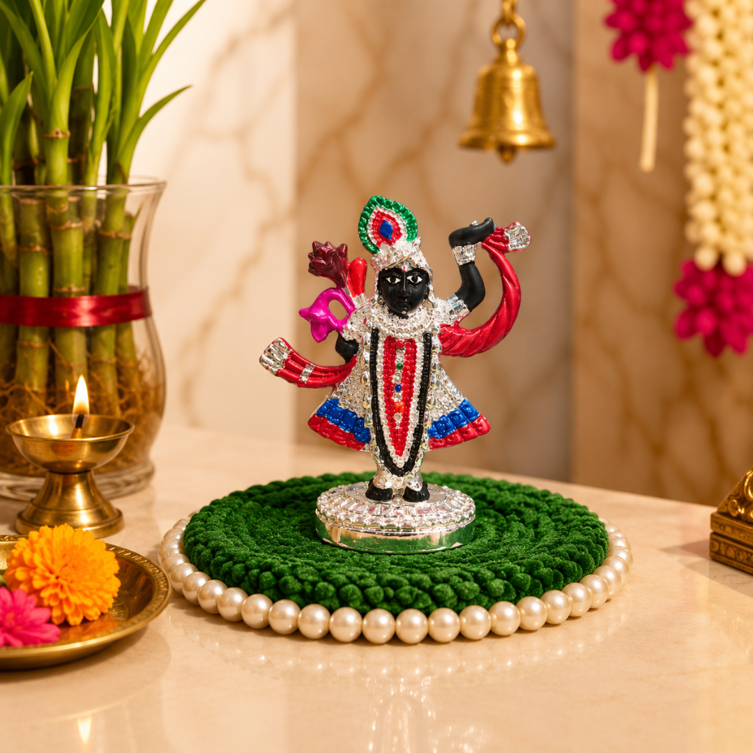 999 Silver Plated Shreenathji Idol in Gift Box, 3 Inch
