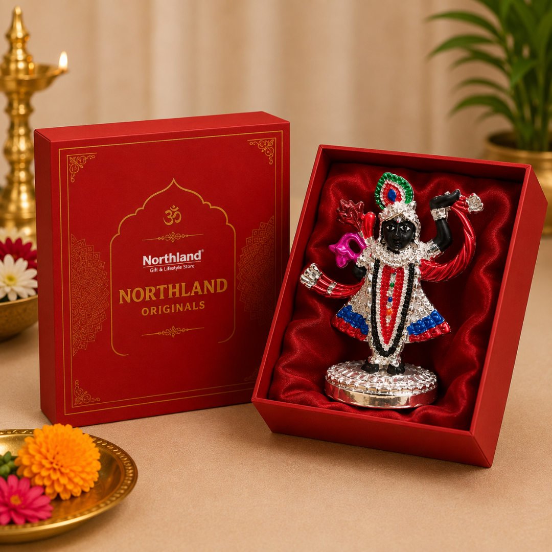 999 Silver Plated Shreenathji Idol in Gift Box, 3 Inch