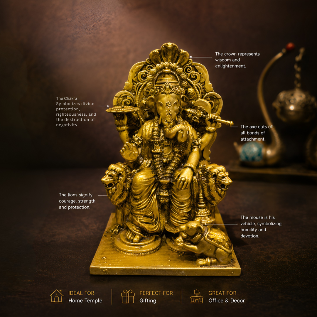 Lal Bagh Ganesha God idol in Premium Gift Box ( 2.5 x 4 Inches, Gold,  Resin)