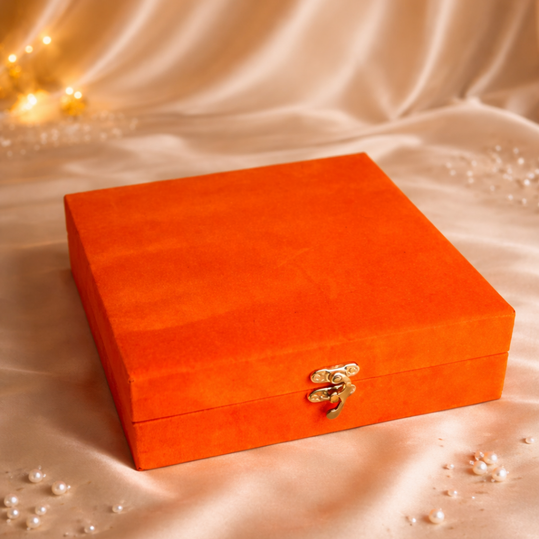 Luxury Ganesha Chalisa Gift Hamper in Velvet Box with Wooden Ganesha Idol, Pooja Samagri & Chalisa