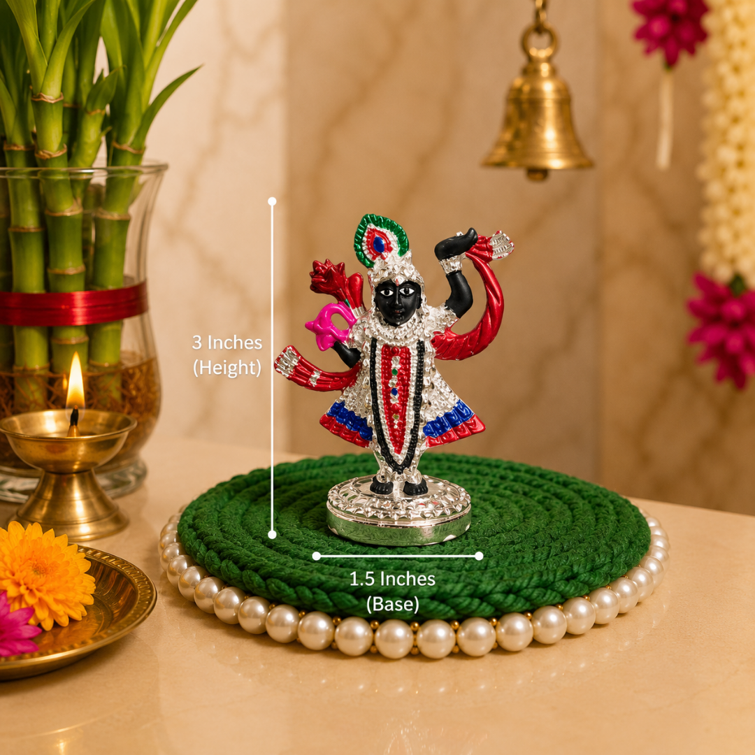 999 Silver Plated Shreenathji Idol in Gift Box, 3 Inch