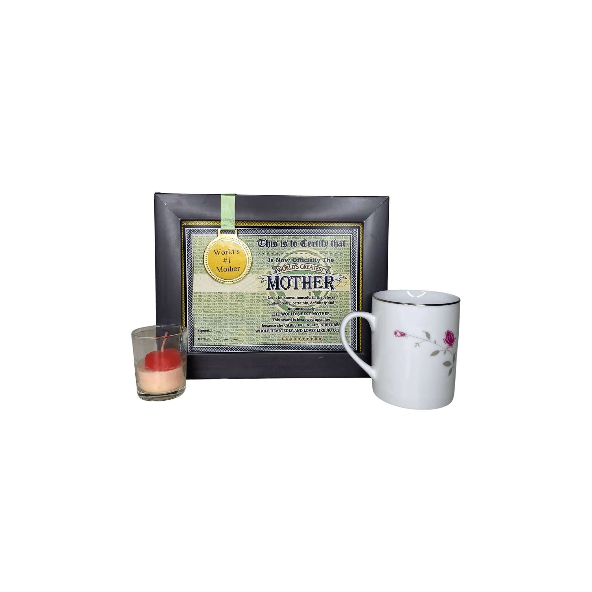 Mother's Day Gift Combo with Medal Frame, Scented Candle, Porcelain Mug