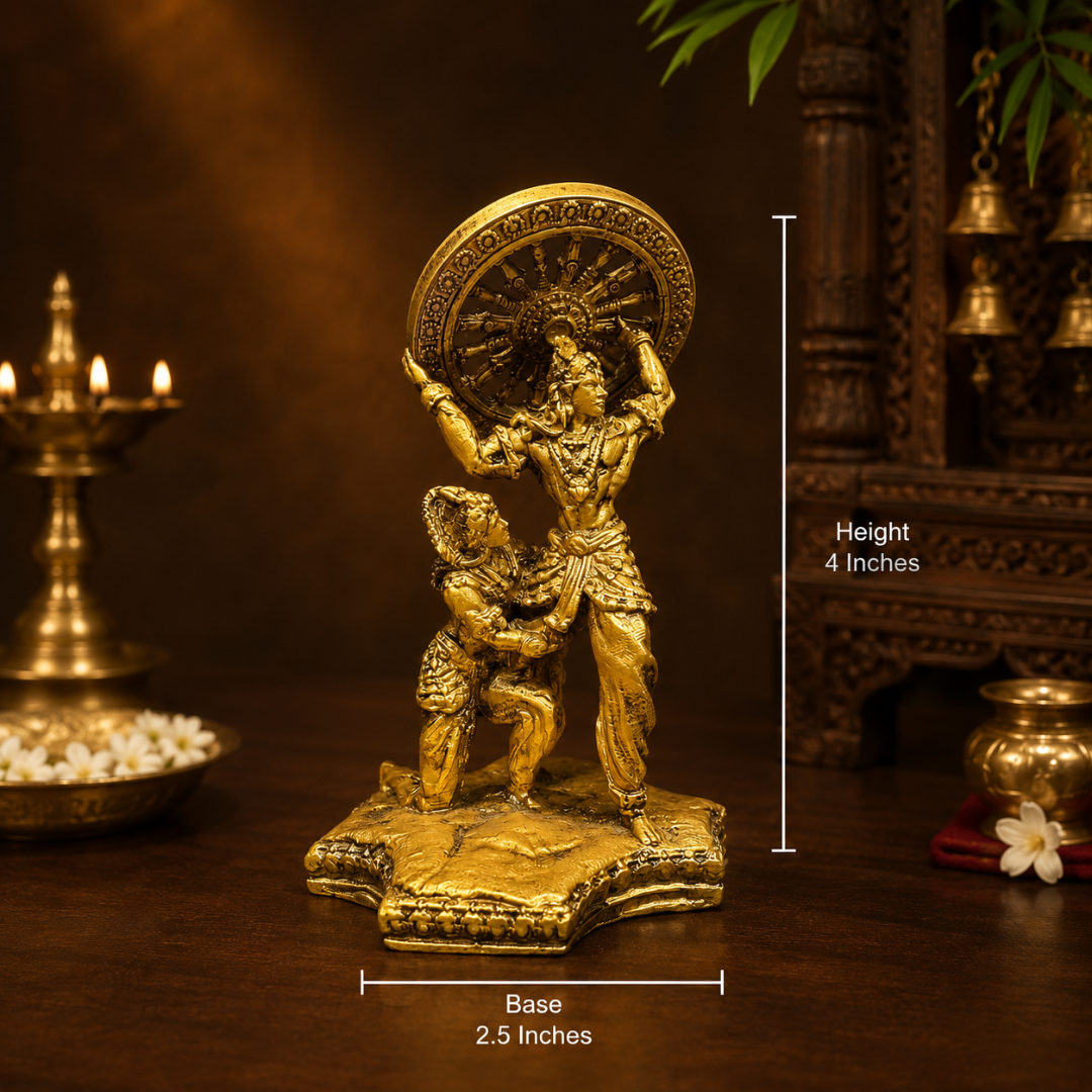 Krishna's Divine Fury Mahabharat God Idol in Premium Gift Box (2.5 x 4 Inches, Gold, Resin)