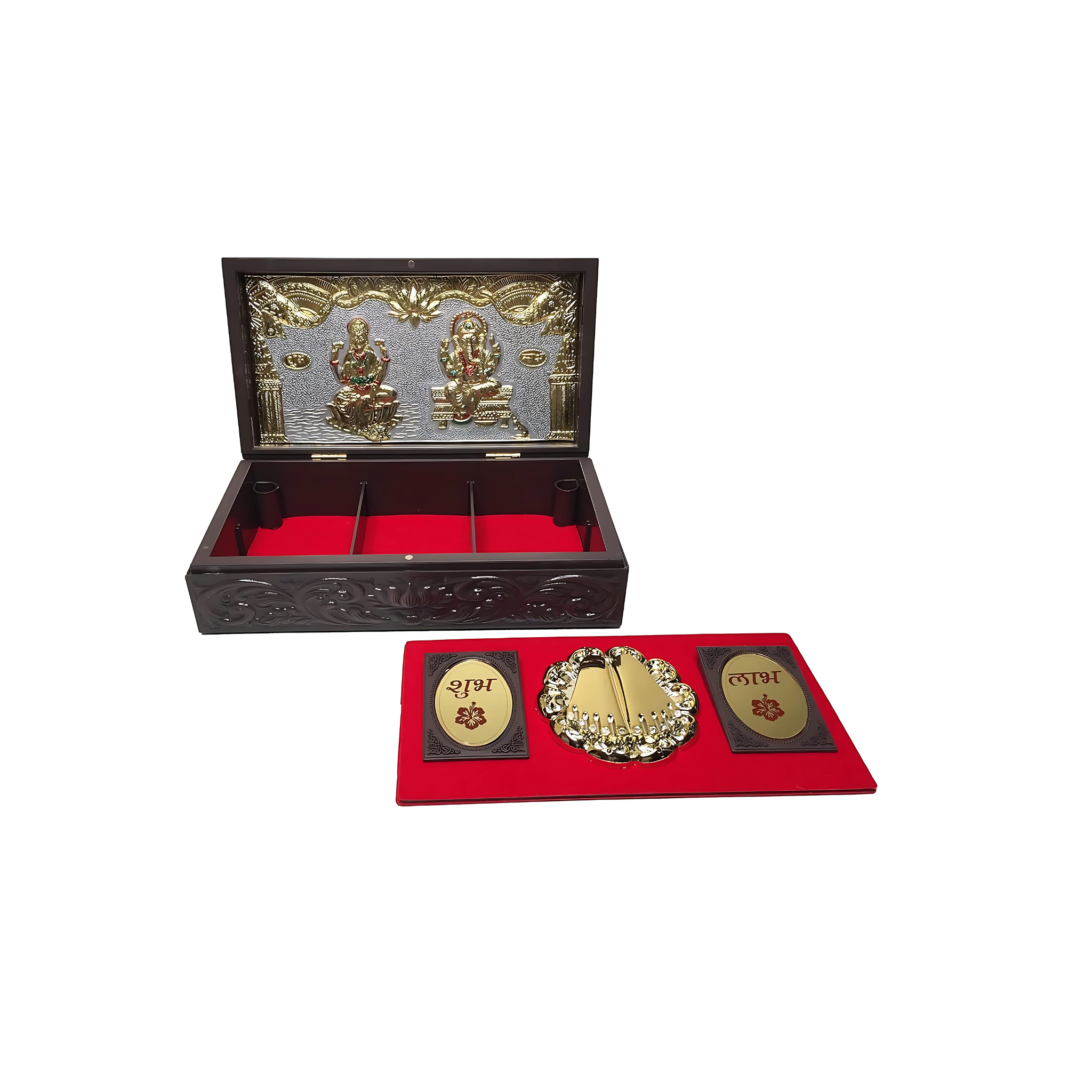 Gold Plated Laxmi Ganesha Figurine in Decorative Box with Chandan Fragrance