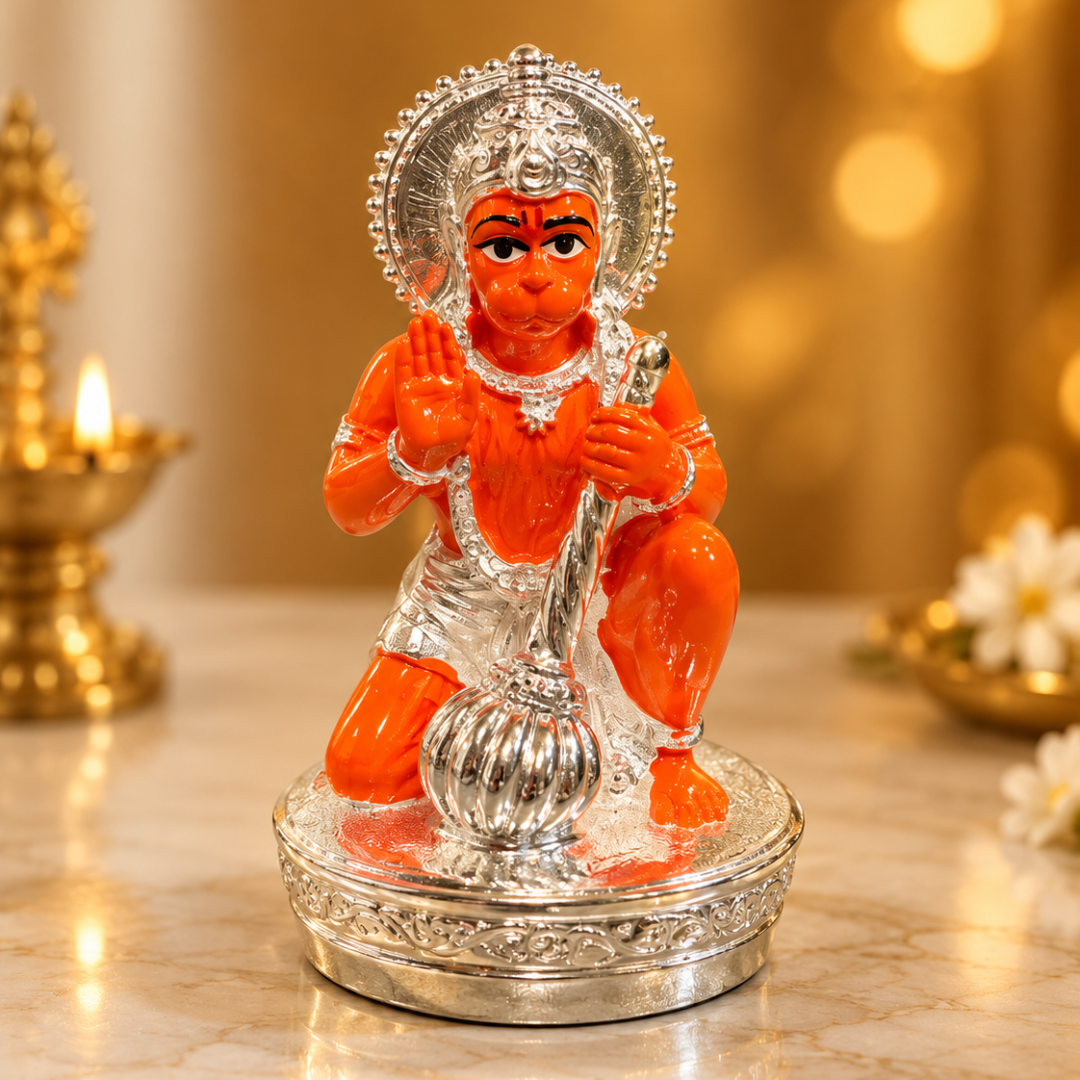 999 Silver Plated Hanuman Ji Idol (3 Inch) in Gift Box