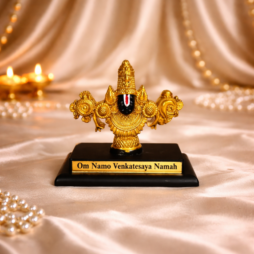 Luxury Venkateshwara Balaji Gift Hamper in Velvet Box with Metal Diya Holder & Balaji Idol