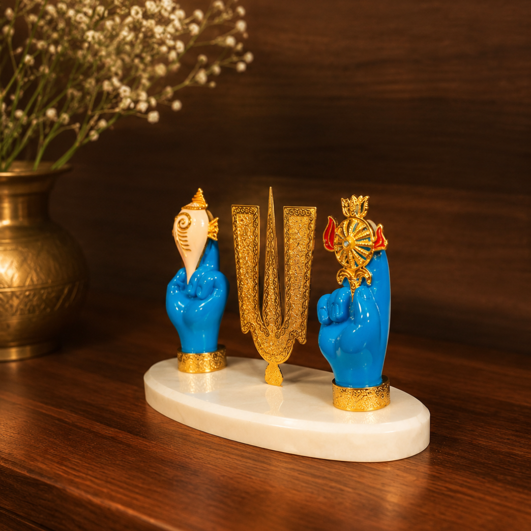 Tirupati Balaji Tilak with Hands of Shankha & Chakra on Stable Stone Base- Perfect for car Dashboard, Festival gifting, Diwali (Blue, Resin, Base- 7 inches, Height- 4 inches )