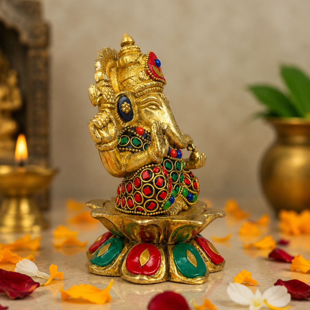 100% Pure Brass Lord Ganesha Idol (5 Inches)