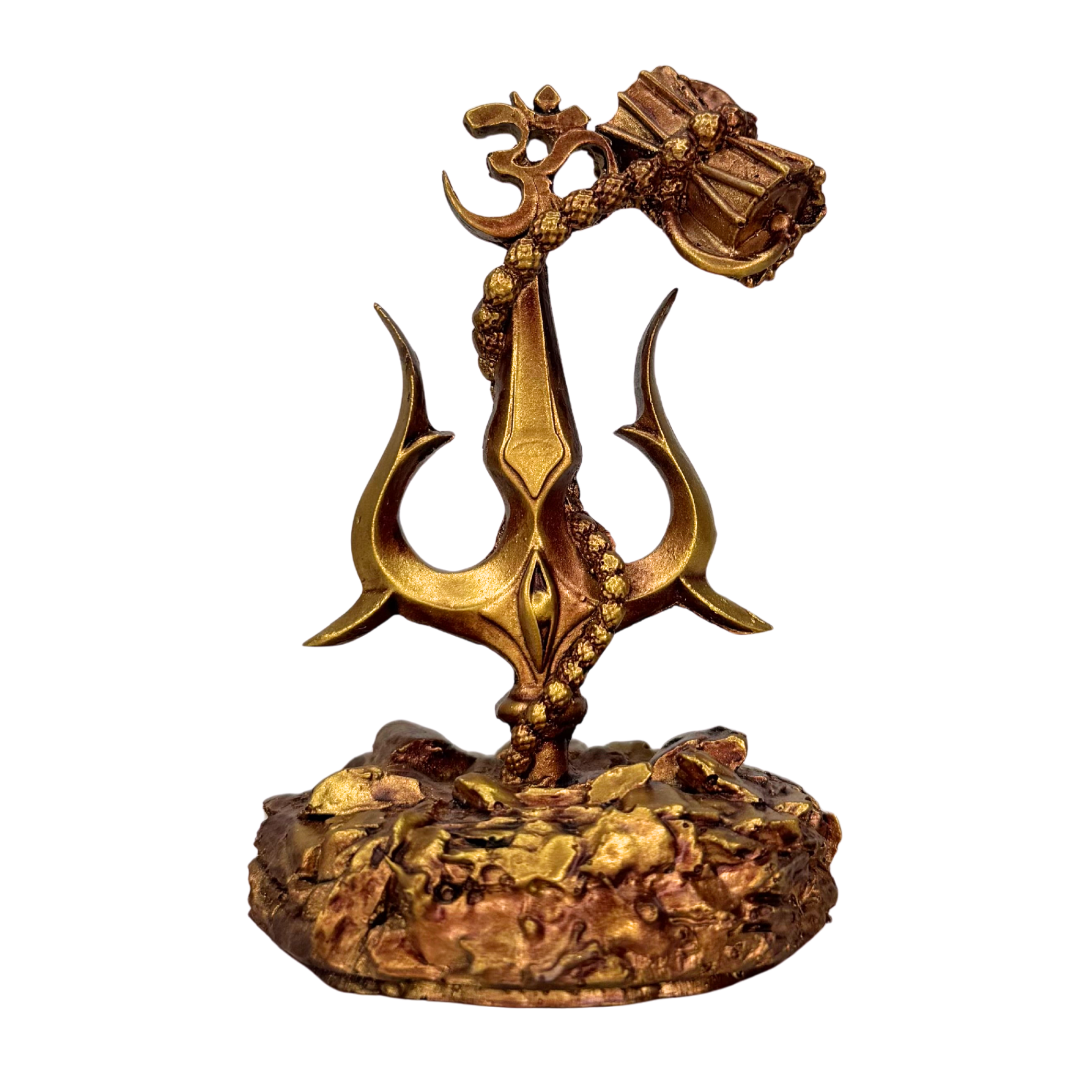 Car Dashboard Shiv Trishul with Damru Statue/Murti/Idol for Home Office Decor, Pooja, Diwali Gifts,  Wedding Gifts (11 x 6 cm) Copper Look