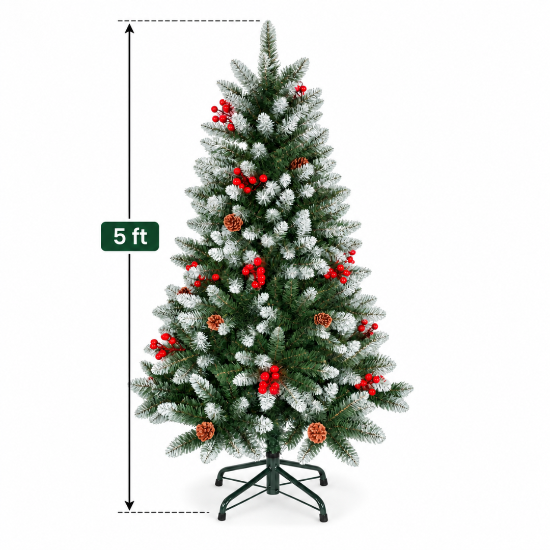 Artificial European Cherry Snow Pine Christmas Tree 5 Feet