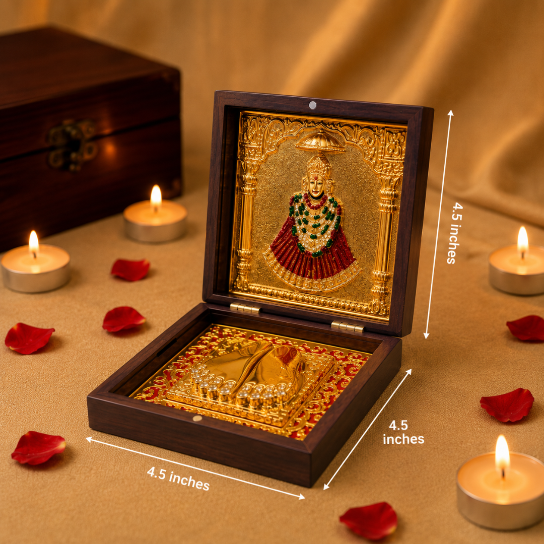 24KT Gold Plated Baba Khatu Shyam Idol with Charan Paduka