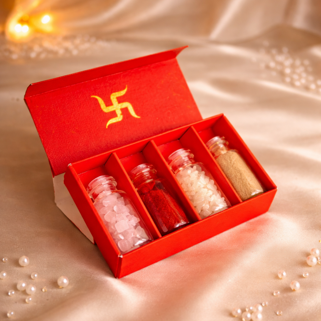 Luxury Hanuman Chalisa Gift Hamper in Velvet Box with Wooden Hanuman Chalisa, Pooja Samagri Kit & Kaumodaki Hanuman Gada
