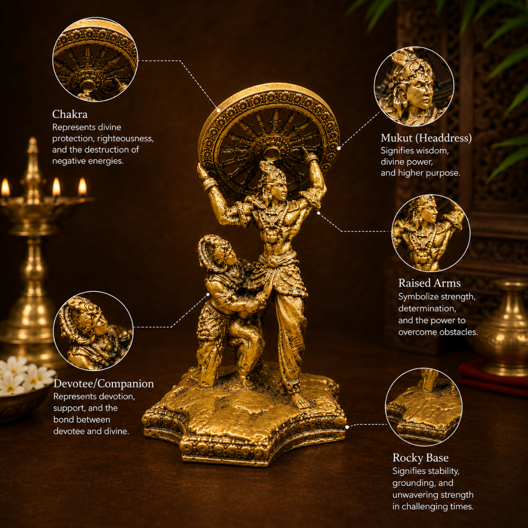Krishna's Divine Fury Mahabharat God Idol in Premium Gift Box (2.5 x 4 Inches, Gold, Resin)