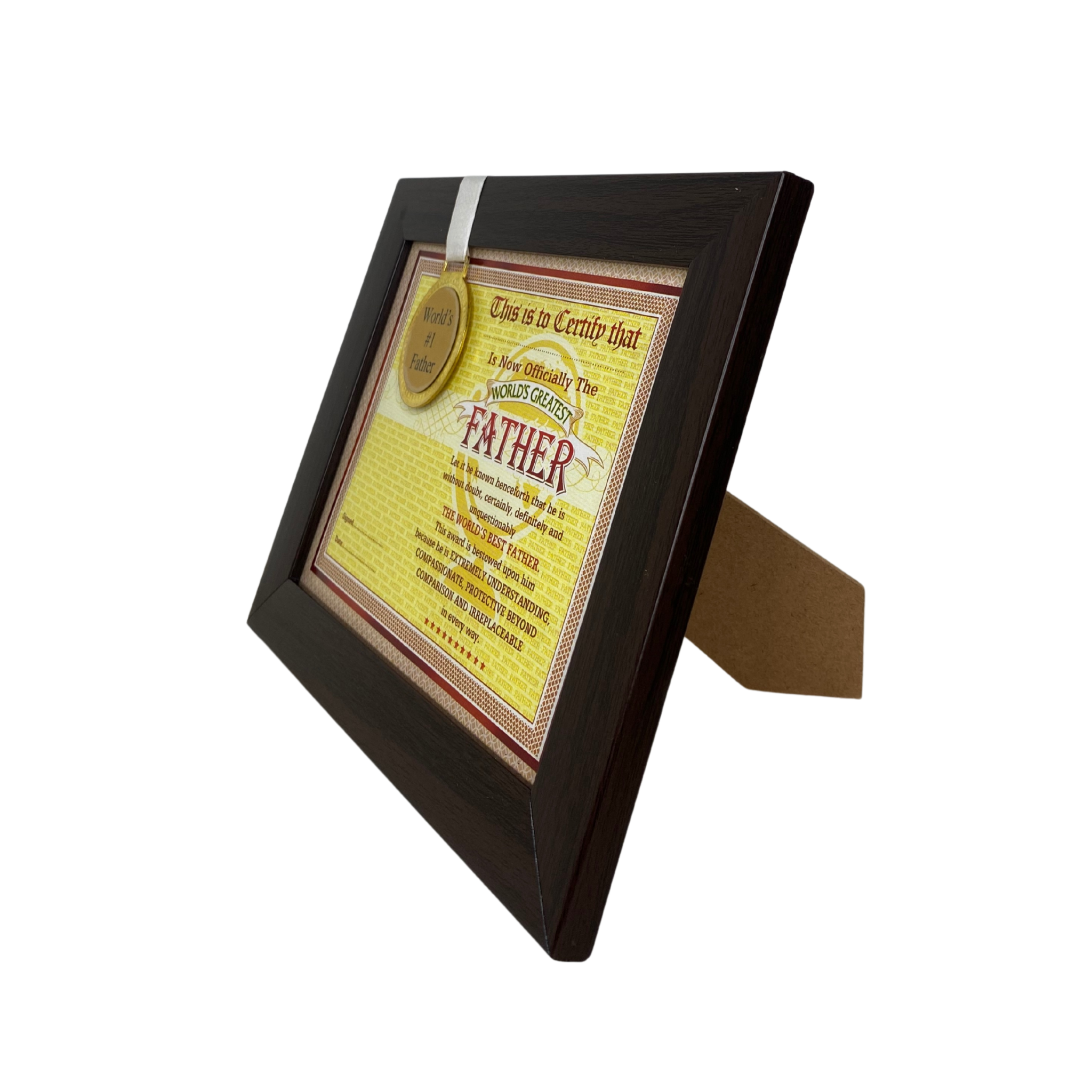 The World's Best Father Framed Certificate with World's #1 Father Gold Medal- Unique Gifts for Father