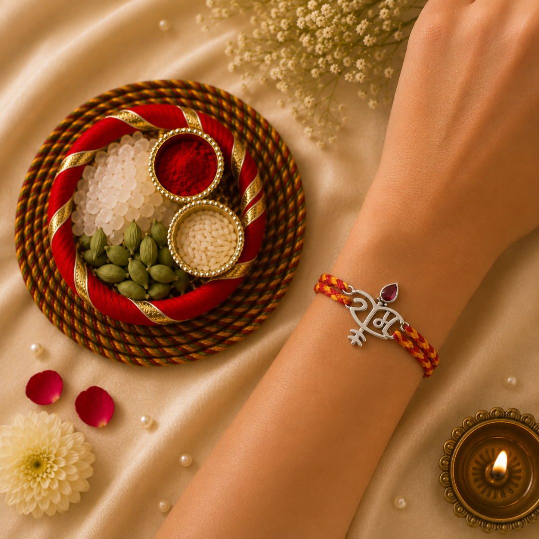 Ram Silver Rakhi for Brother with Roli Chawal and Greeting Card For Brother Bro Bhaiya Bhai