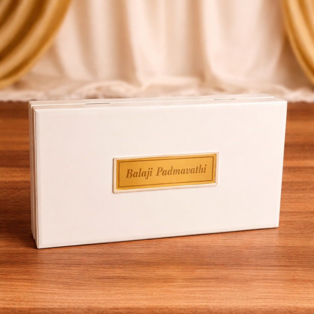 24 Karat Gold Plated Lord Balaji Lakshmi Padmavathi Photo Frame in Charan Paduka Temple Box with with Chandan Fragrance