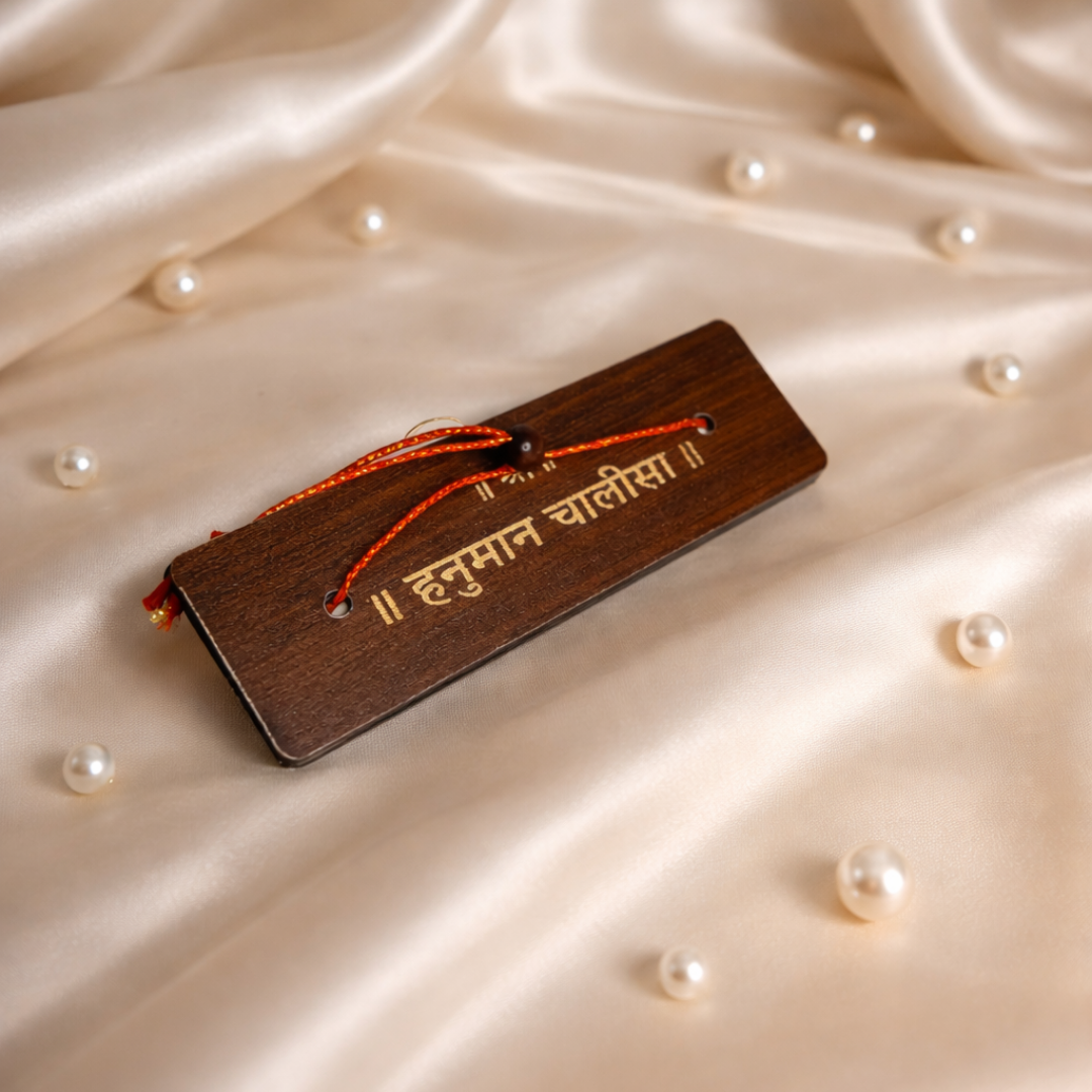 Luxury Hanuman Chalisa Gift Hamper in Velvet Box with Wooden Hanuman Chalisa, Pooja Samagri Kit & Kaumodaki Hanuman Gada