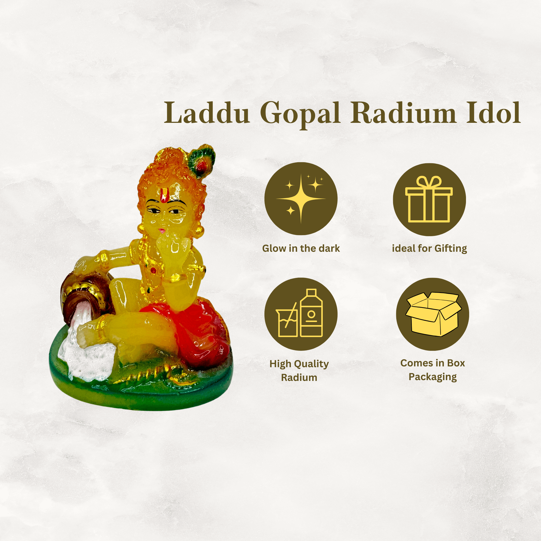 Glow in The Dark Pista Green Radium Laddu Gopal Statue Murti Idol