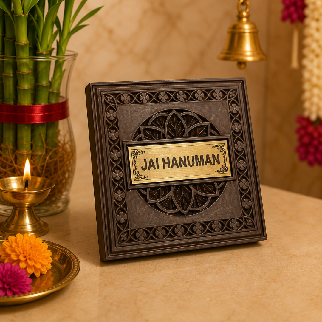 24K Gold Plated Jai Hanuman Idol with Charan Paduka in Gift Box, 4.5 Inch