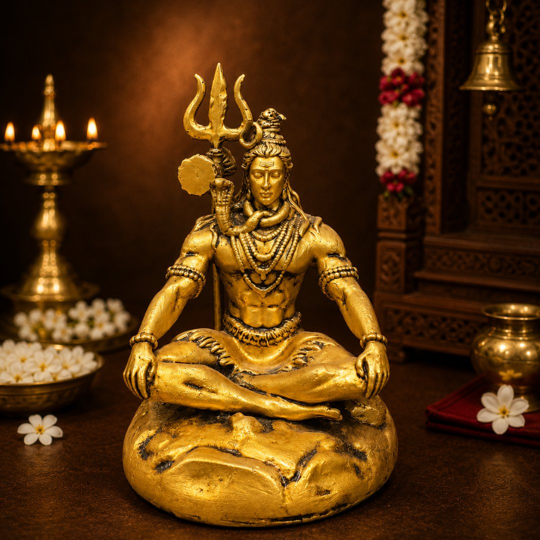Shivji Meditation God Idol in Premium Gift Box ( 2.5 x 4 Inches, Gold Resin)