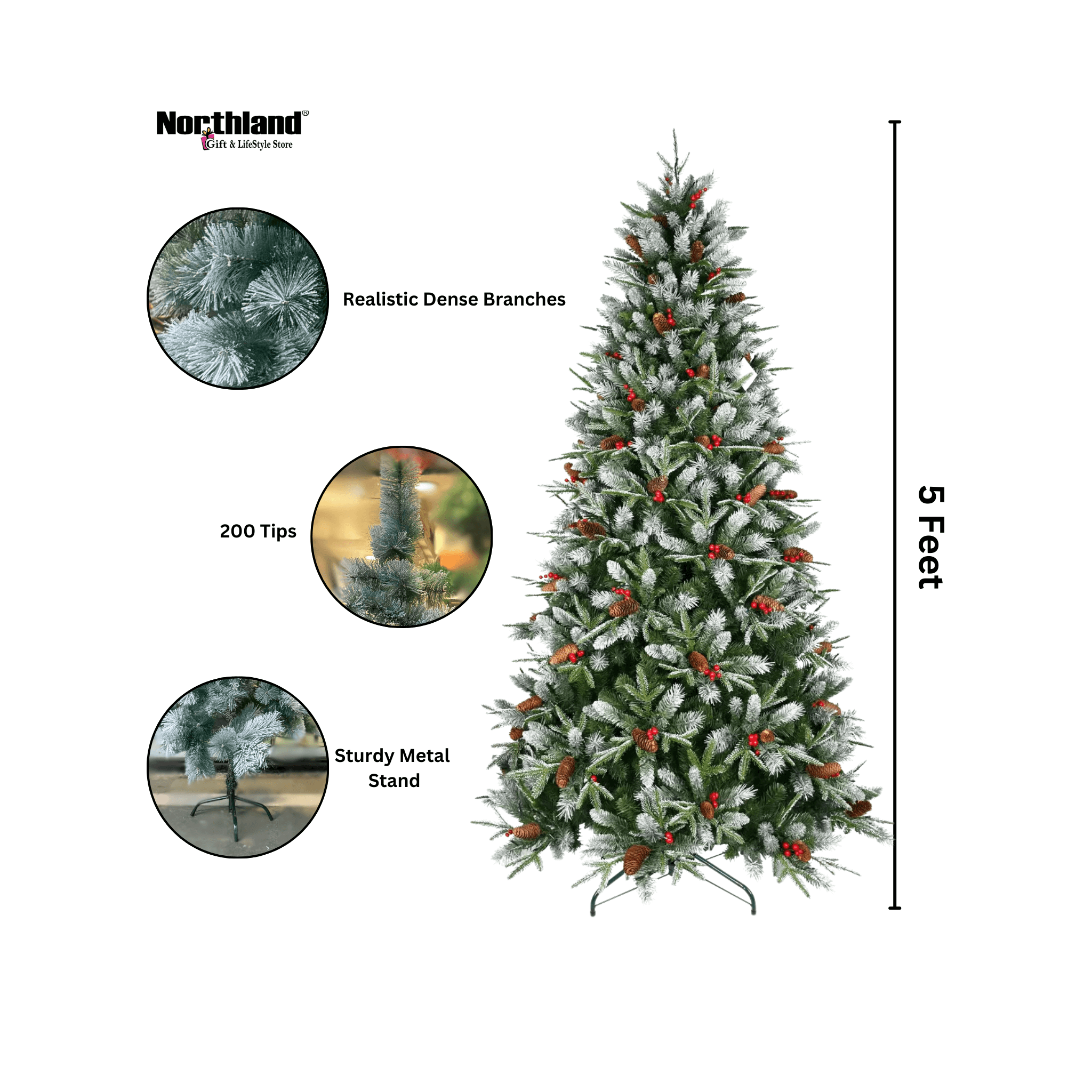 Artificial Europeon Cherry Snow Pine Christmas Tree 5 Feet