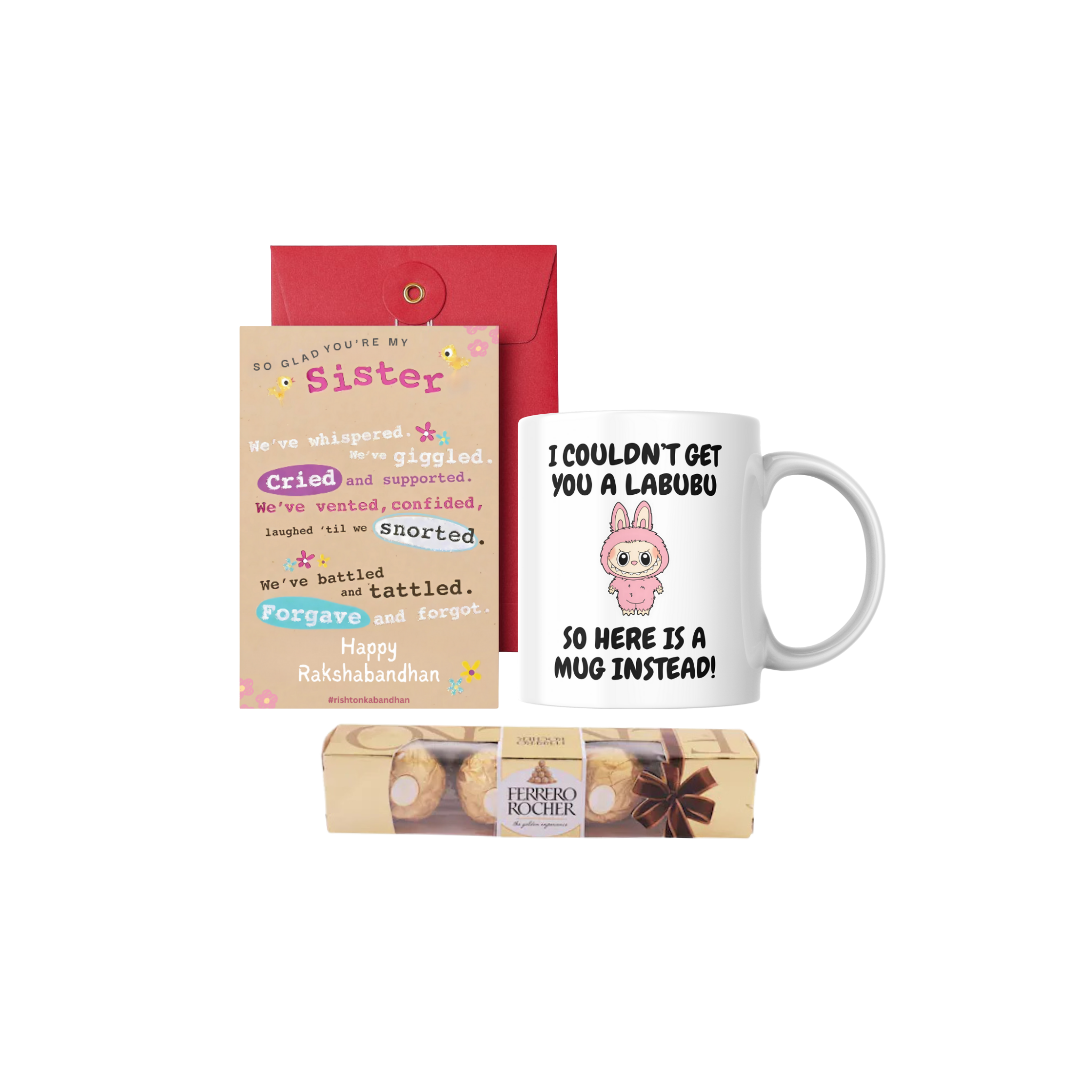 Rakhi Gift Combo for Sister with Greeting Card, Labubu Coffee Mug, Rakhi Gifts Combo for Sister