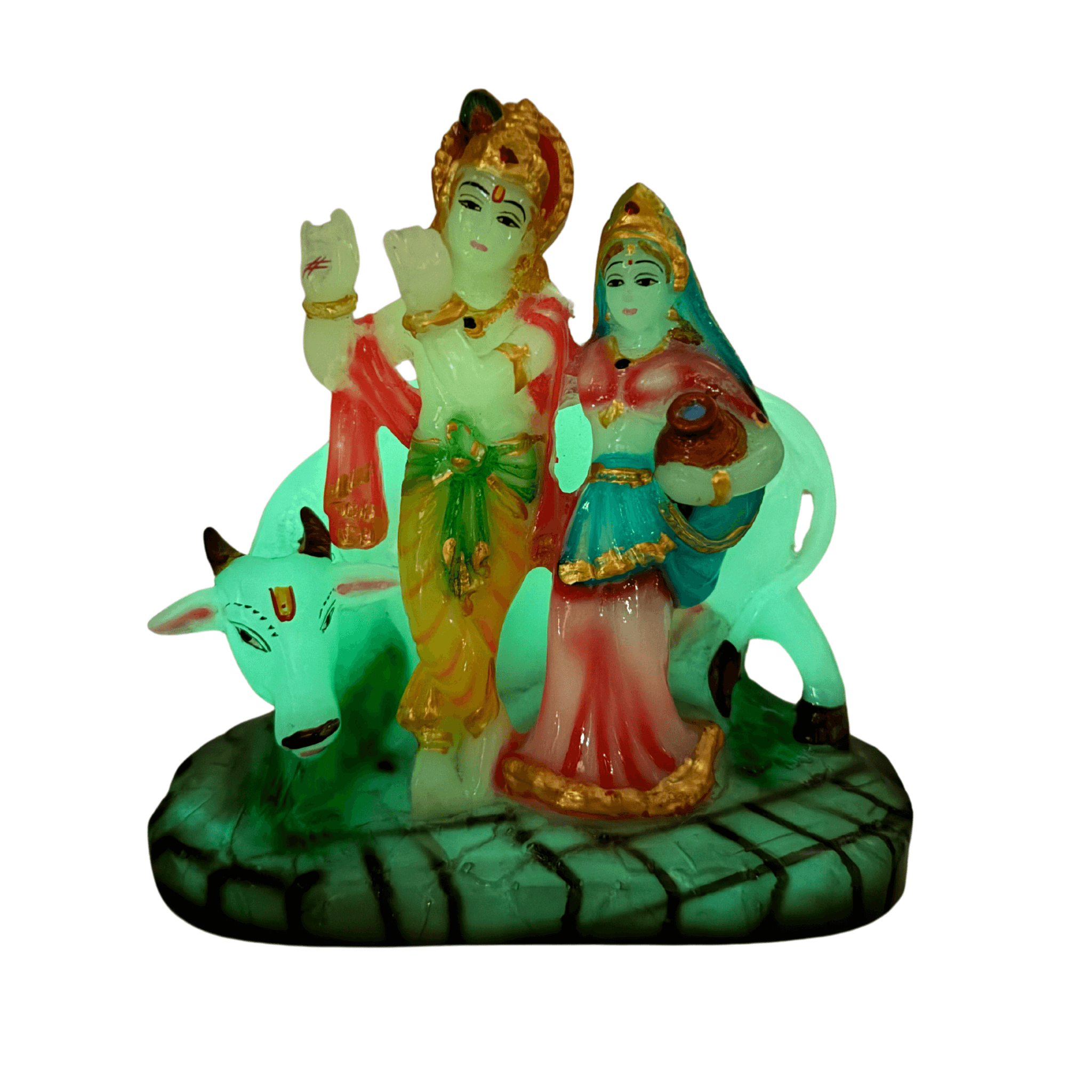 Glow in The Dark Pisa Green Radium Radha Krishna Statue Murti Idol