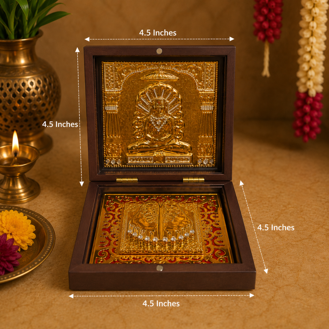 24K Gold Plated Mahavir Swami Idol with Charan Paduka in Gift Box, 4.5 Inch