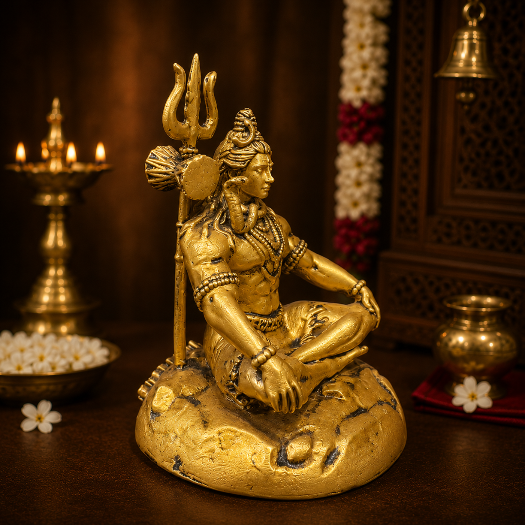 Shivji Meditation God Idol in Premium Gift Box ( 2.5 x 4 Inches, Gold Resin)