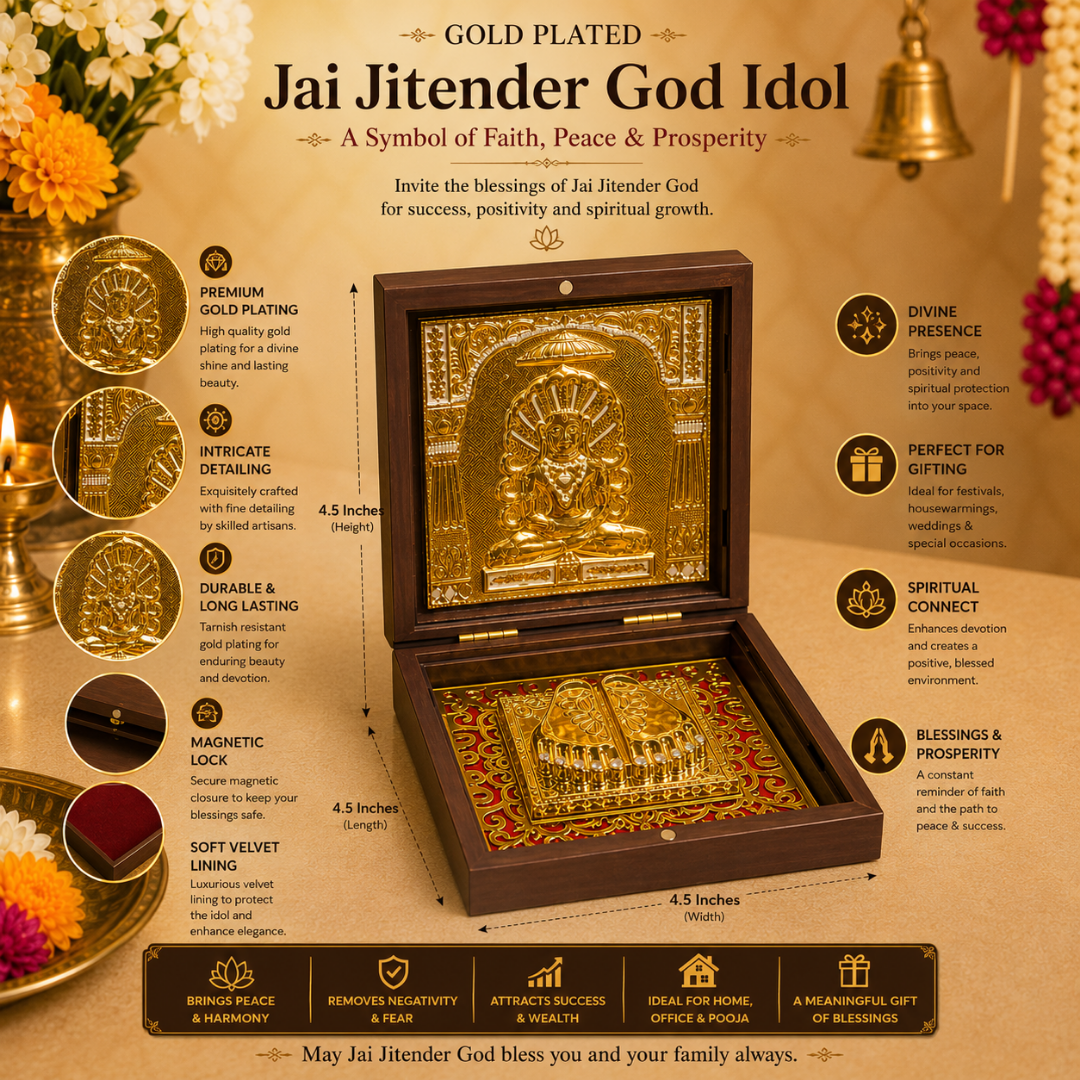 24K Gold Plated Mahavir Swami Idol with Charan Paduka in Gift Box, 4.5 Inch
